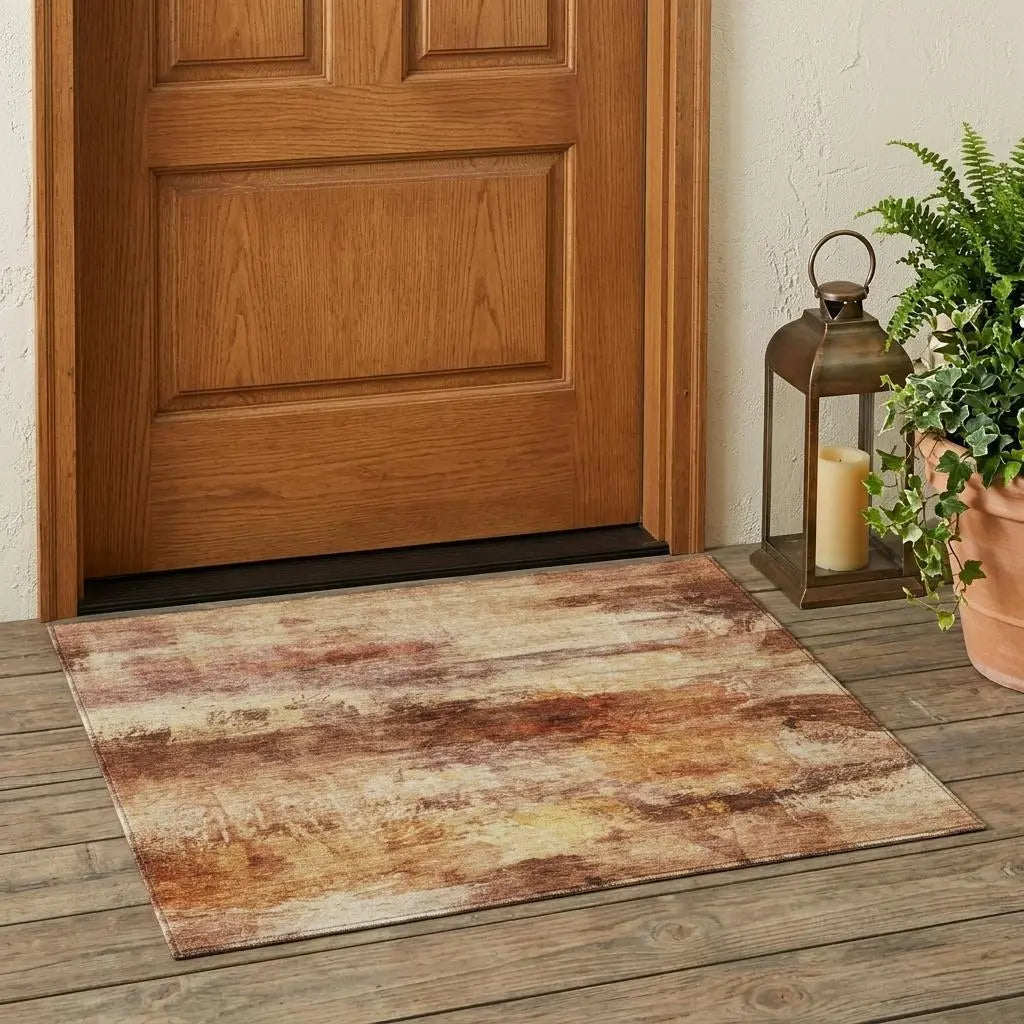 3' X 5' Orange And Peach Abstract Washable Indoor Outdoor Area Rug Homeroots Outdoor