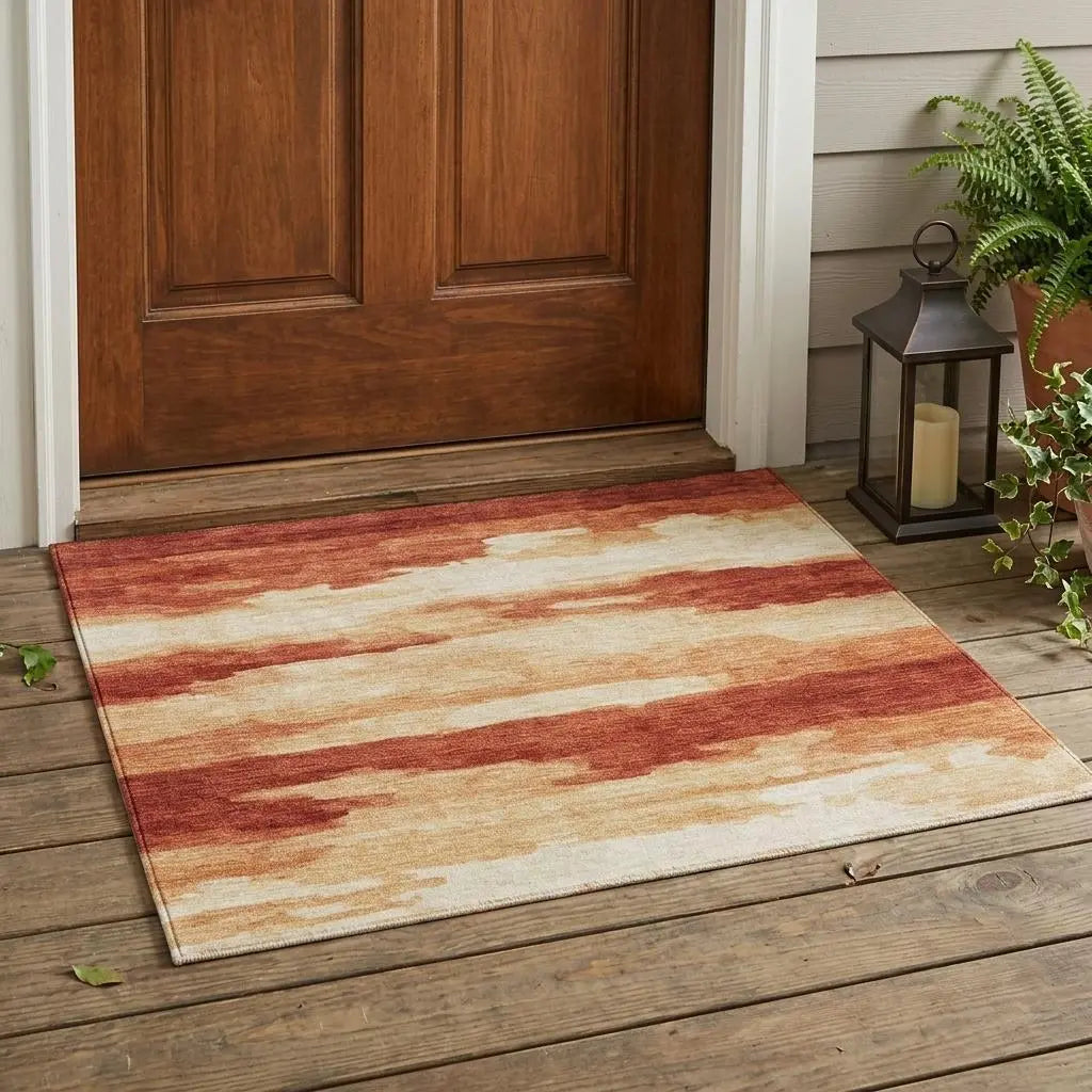 3' X 5' Orange And Red Abstract Washable Indoor Outdoor Area Rug Homeroots Outdoor
