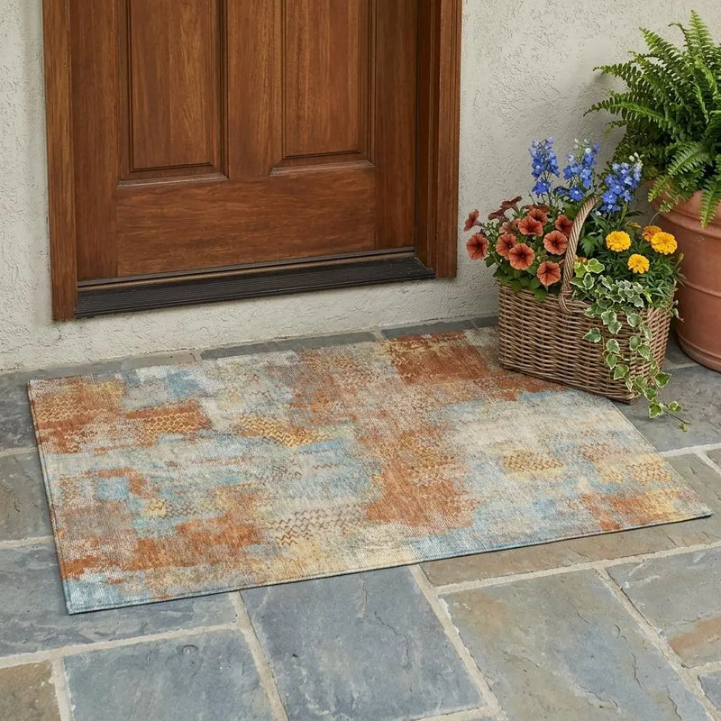 3' X 5' Orange And Rust Abstract Washable Indoor Outdoor Area Rug Homeroots Outdoor