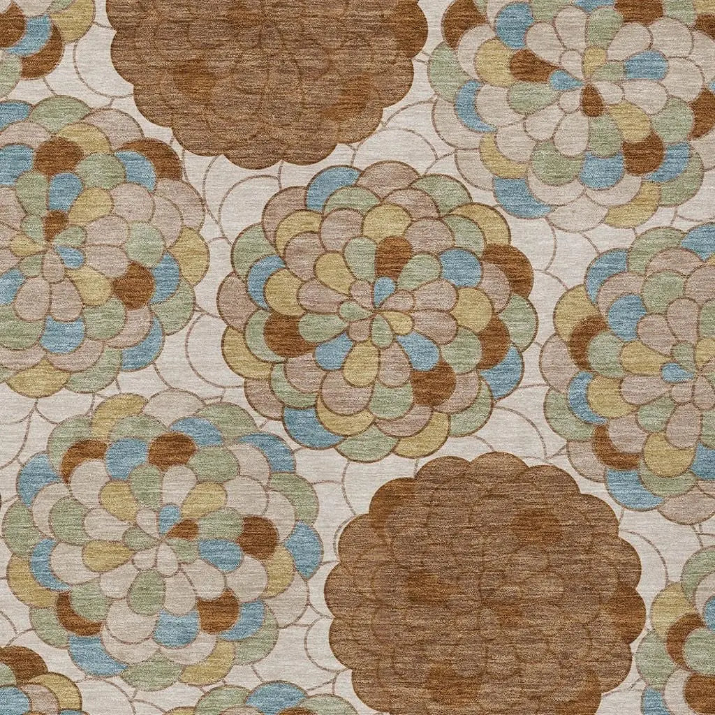 3' X 5' Orange And Rust Floral Washable Indoor Outdoor Area Rug Homeroots Outdoor