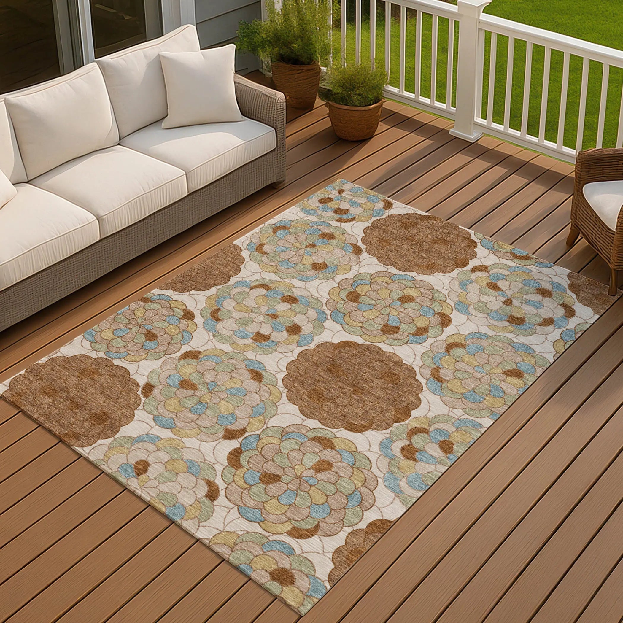 3' X 5' Orange And Rust Floral Washable Indoor Outdoor Area Rug Homeroots Outdoor