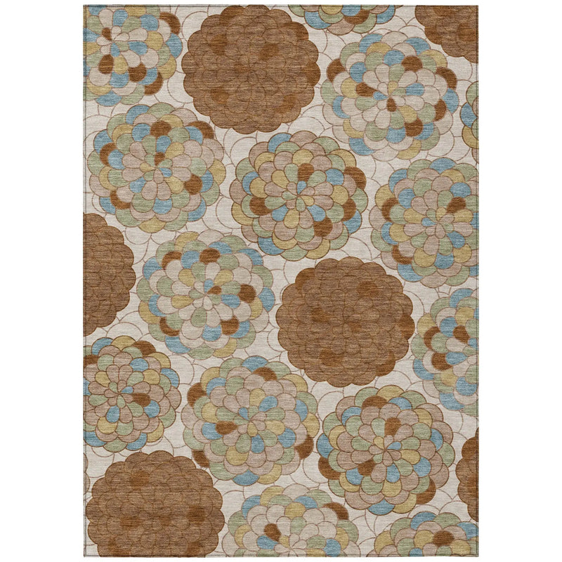 3' X 5' Orange And Rust Floral Washable Indoor Outdoor Area Rug Homeroots Outdoor