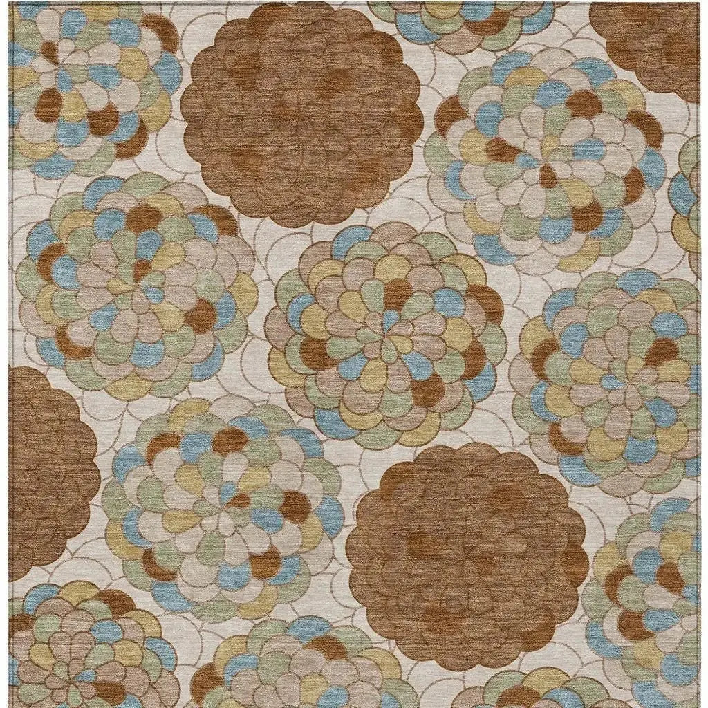 3' X 5' Orange And Rust Floral Washable Indoor Outdoor Area Rug Homeroots Outdoor