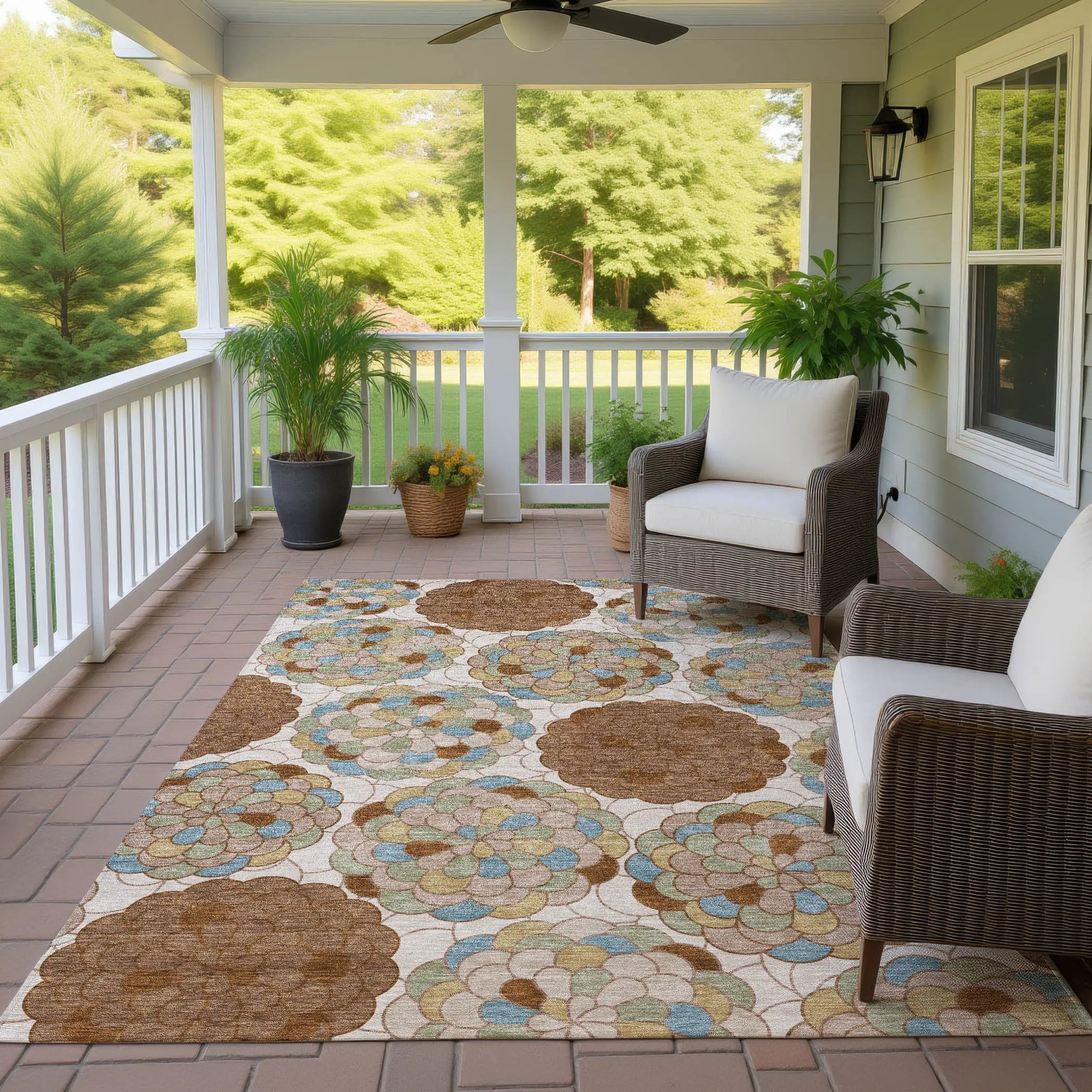 3' X 5' Orange And Rust Floral Washable Indoor Outdoor Area Rug Homeroots Outdoor