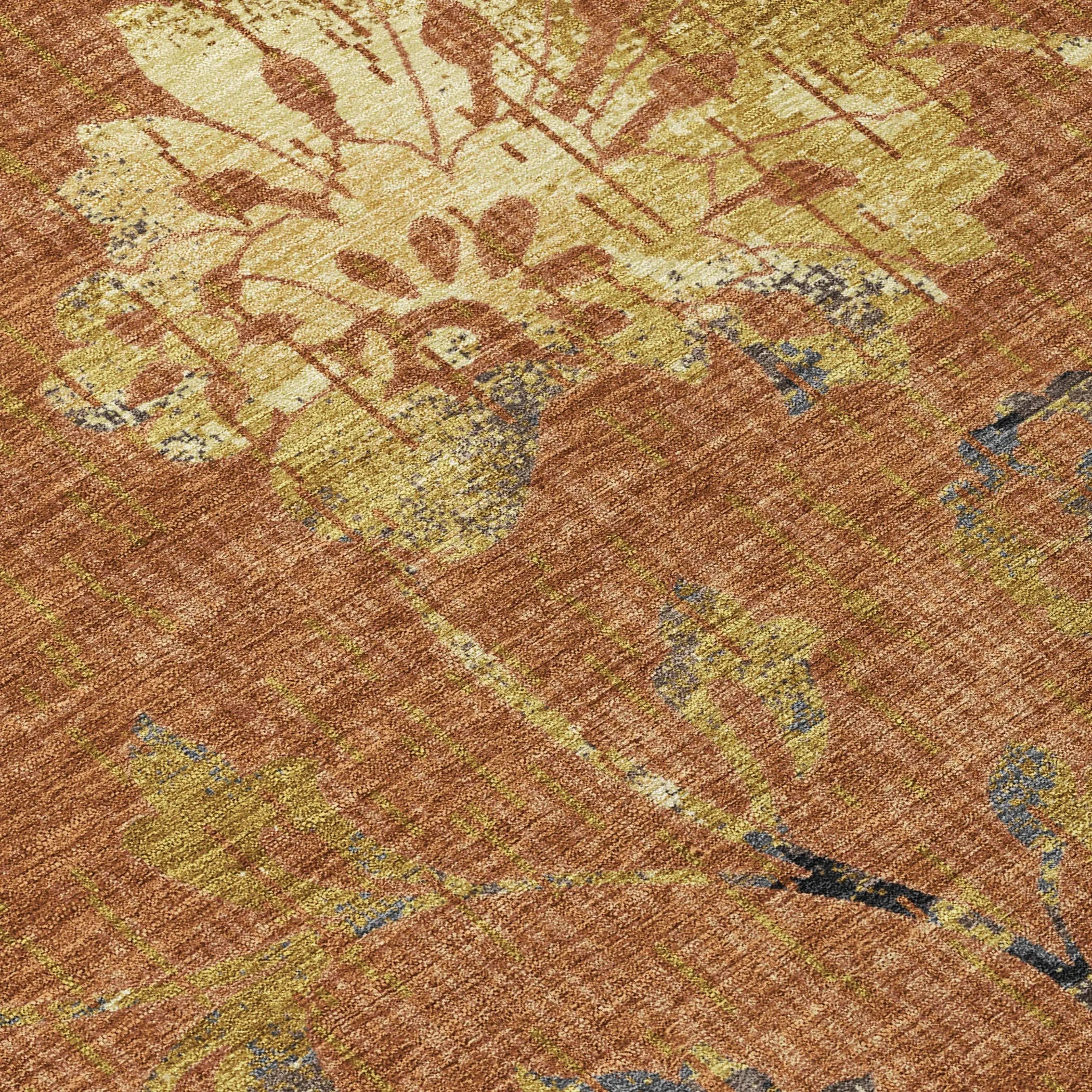 3' X 5' Orange And Rust Floral Washable Indoor Outdoor Area Rug Homeroots Outdoor