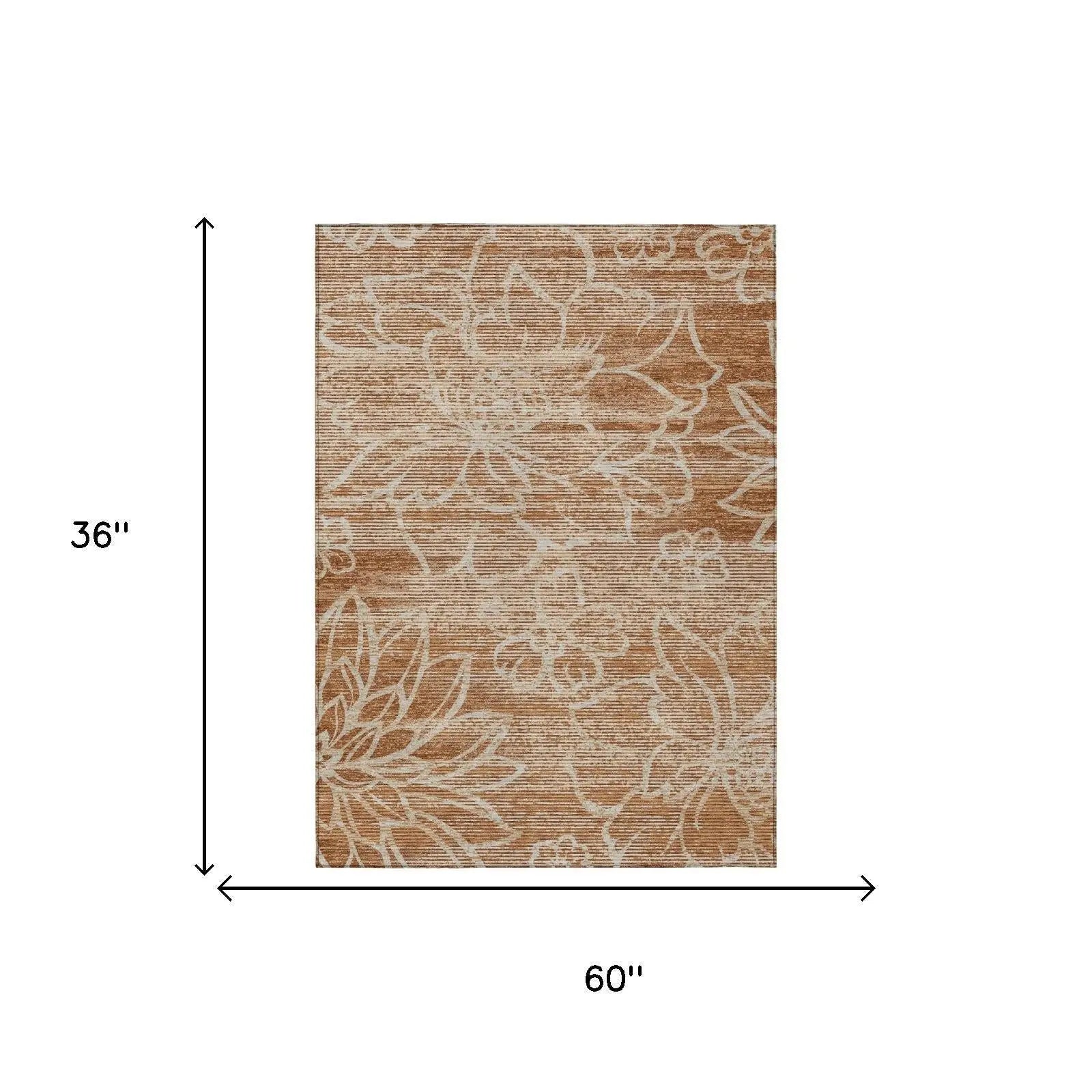 3' X 5' Orange And Rust Floral Washable Indoor Outdoor Area Rug Homeroots Outdoor