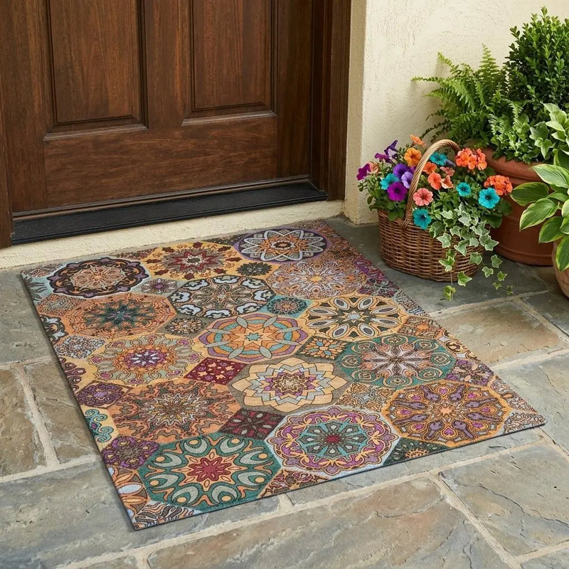 3' X 5' Orange And Rust Patchwork Washable Indoor Outdoor Area Rug Homeroots Outdoor