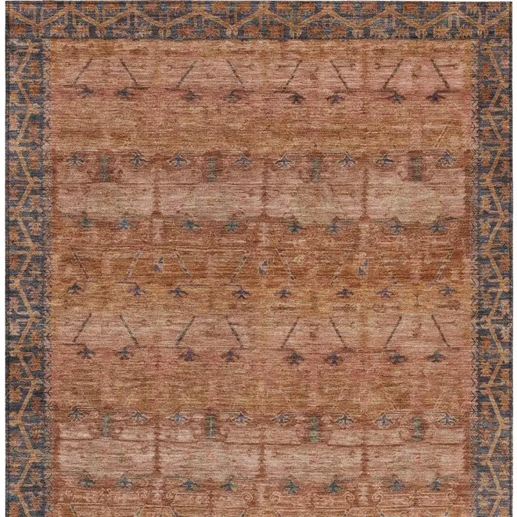 3' X 5' Orange And Rust Tribal Washable Indoor Outdoor Area Rug Homeroots Outdoor