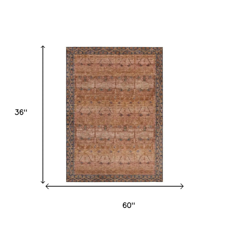 3' X 5' Orange And Rust Tribal Washable Indoor Outdoor Area Rug Homeroots Outdoor