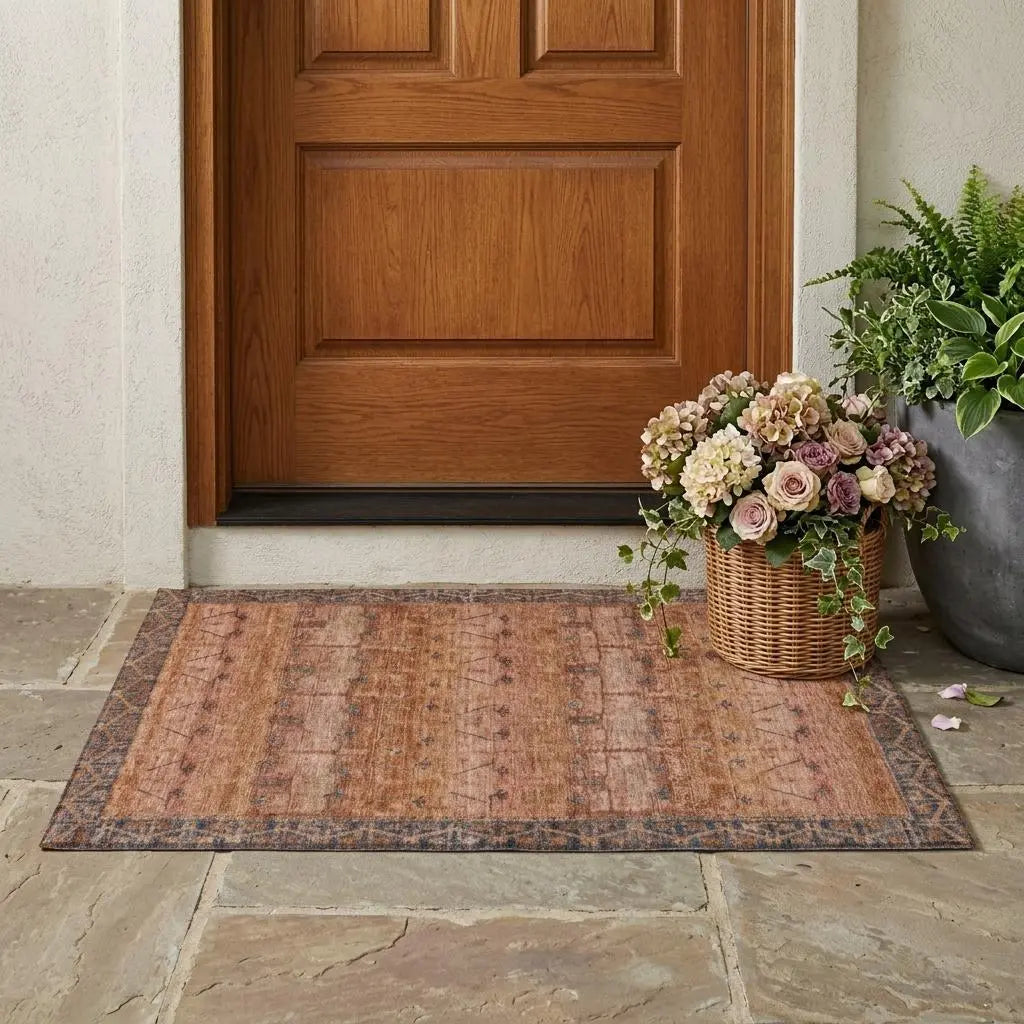 3' X 5' Orange And Rust Tribal Washable Indoor Outdoor Area Rug Homeroots Outdoor