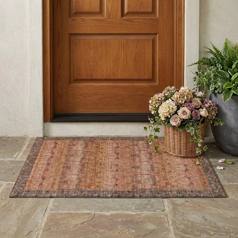 3' X 5' Orange And Rust Tribal Washable Indoor Outdoor Area Rug Homeroots Outdoor