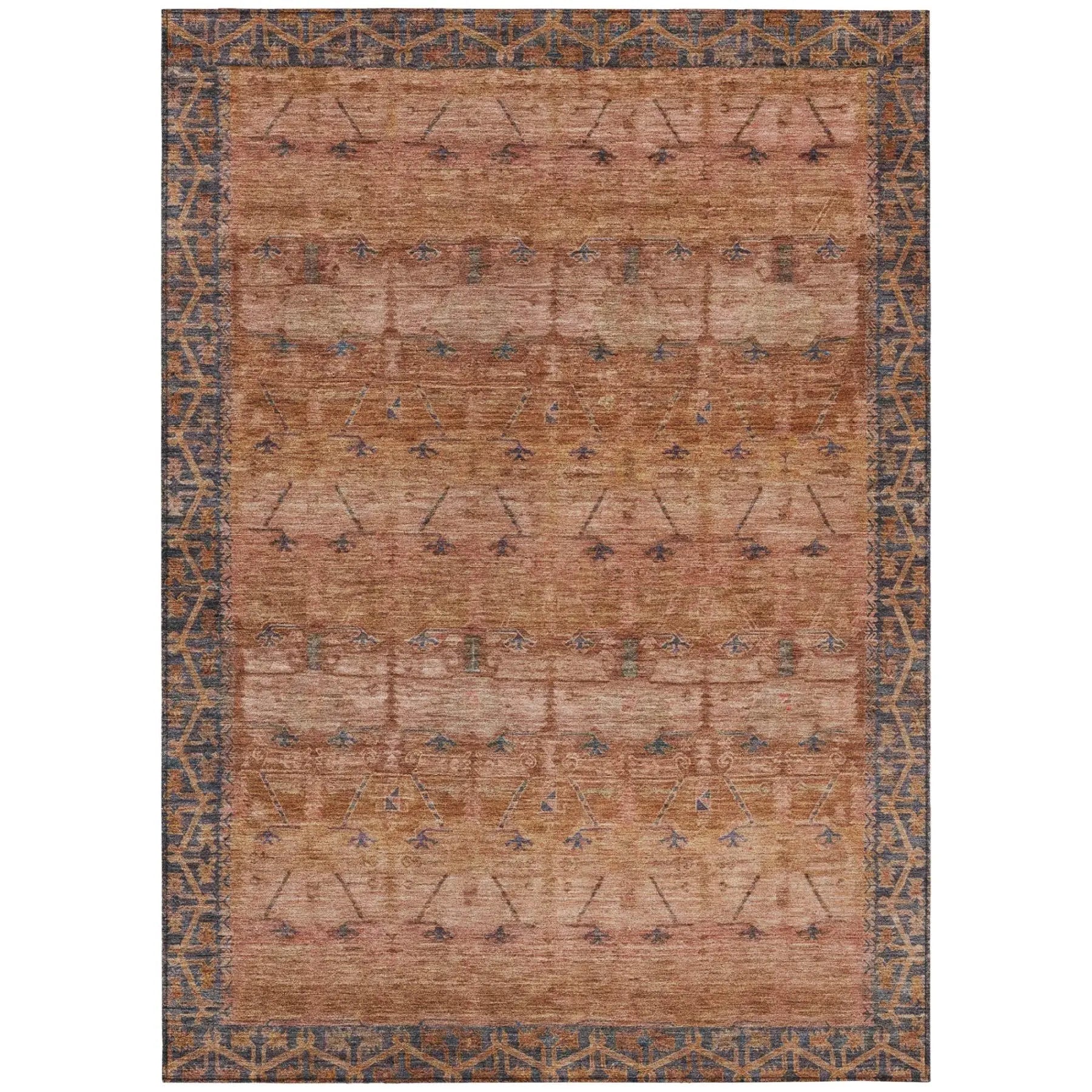 3' X 5' Orange And Rust Tribal Washable Indoor Outdoor Area Rug Homeroots Outdoor