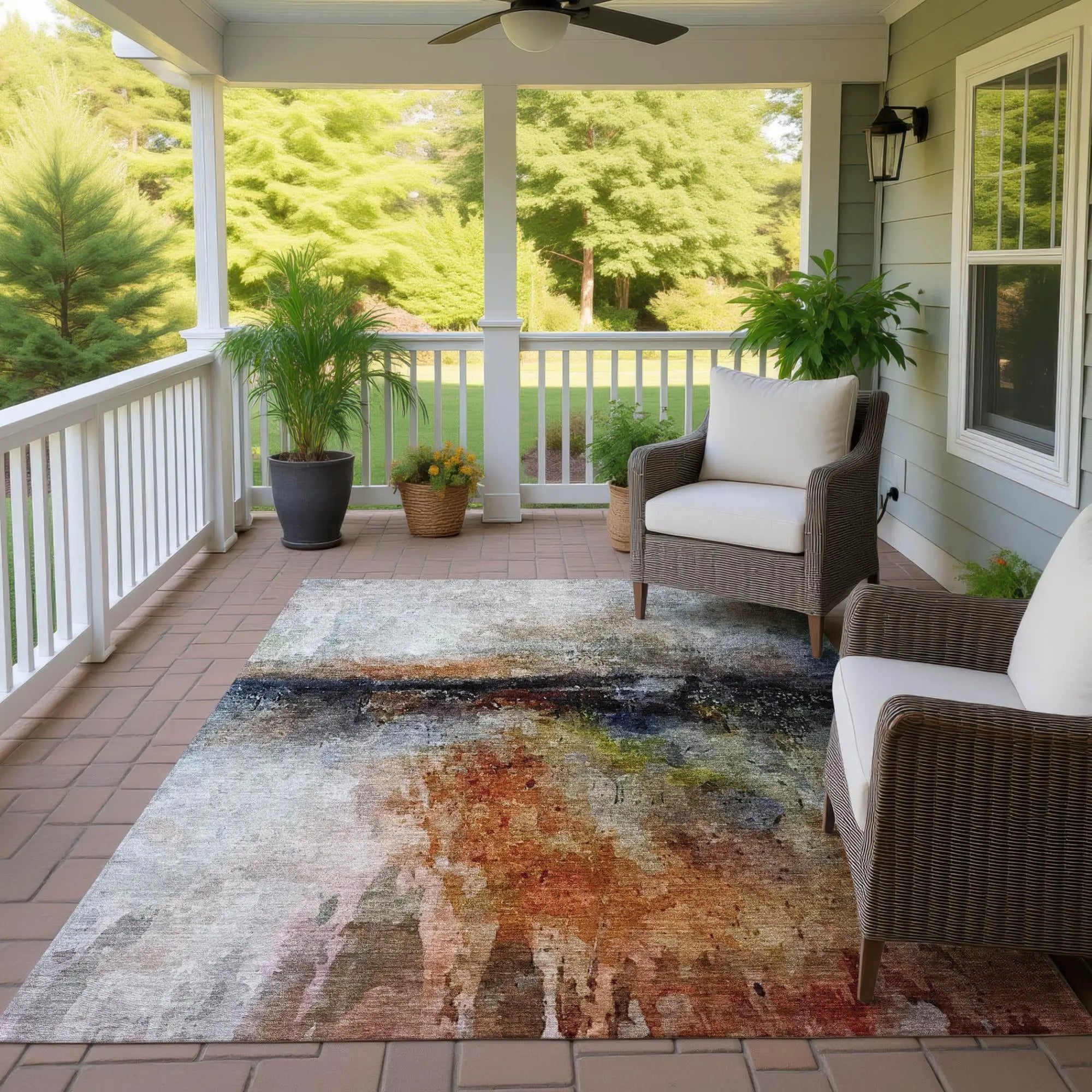 3' X 5' Orange And Silver Abstract Washable Indoor Outdoor Area Rug Homeroots Outdoor