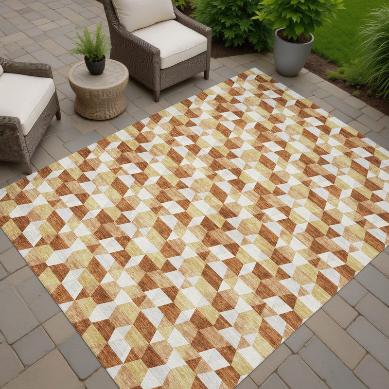 3' X 5' Orange And Silver Geometric Washable Indoor Outdoor Area Rug Homeroots Outdoor