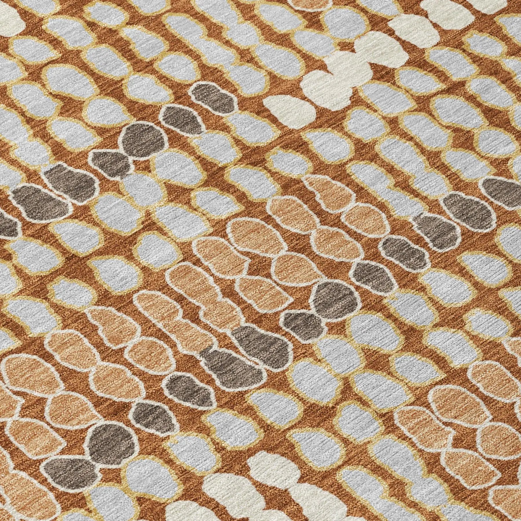 3' X 5' Orange And Silver Geometric Washable Indoor Outdoor Area Rug Homeroots Outdoor