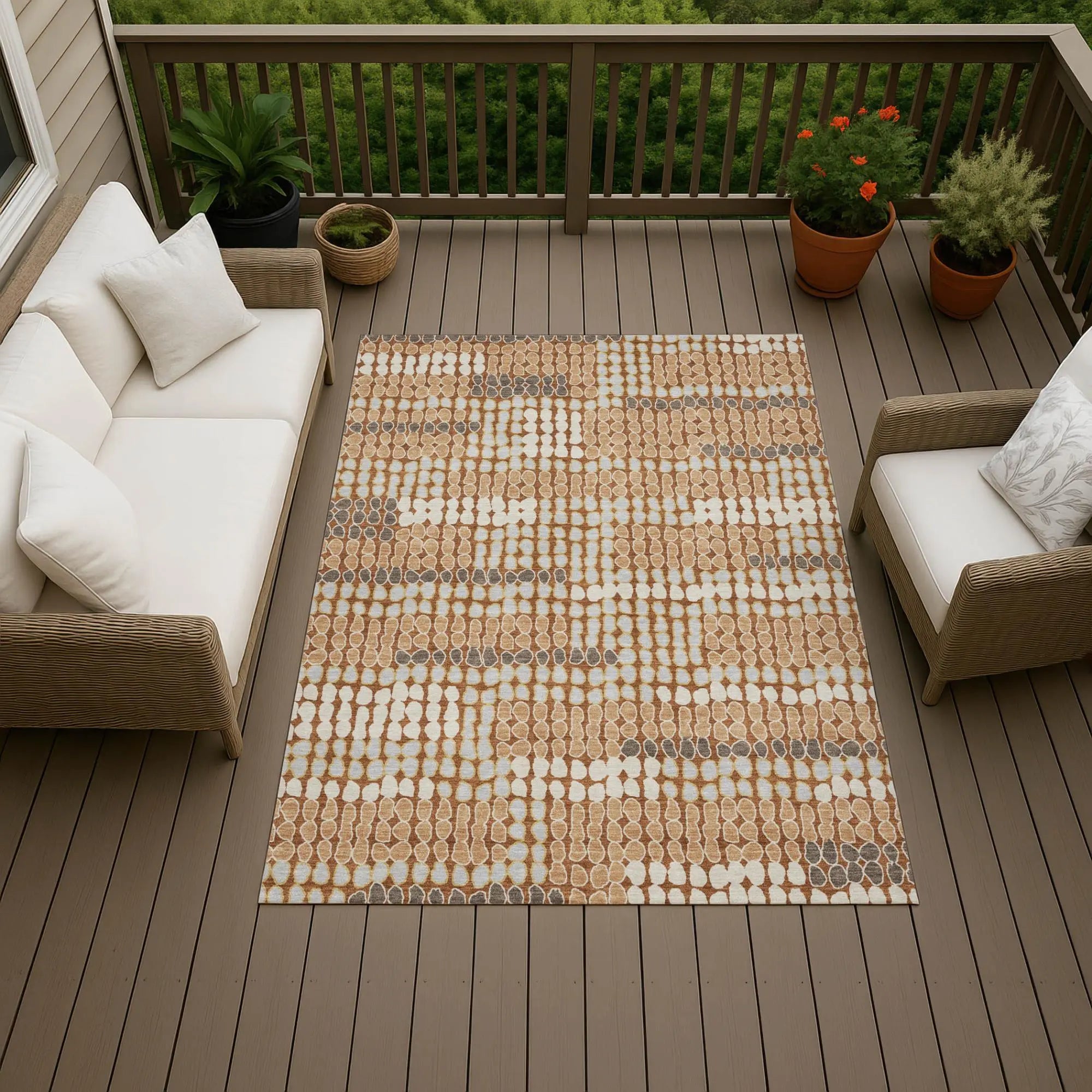 3' X 5' Orange And Silver Geometric Washable Indoor Outdoor Area Rug Homeroots Outdoor