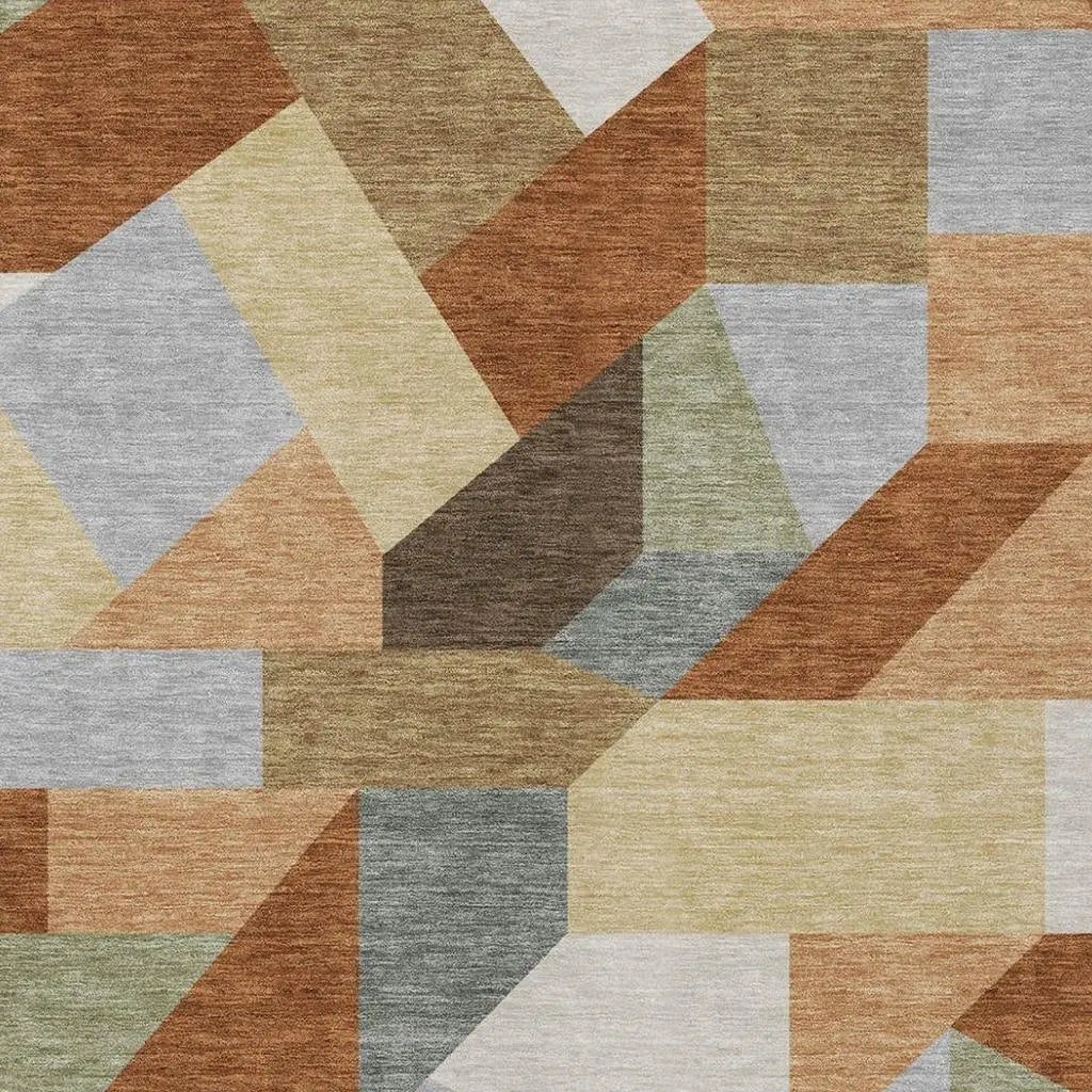3' X 5' Orange And Silver Geometric Washable Indoor Outdoor Area Rug Homeroots Outdoor