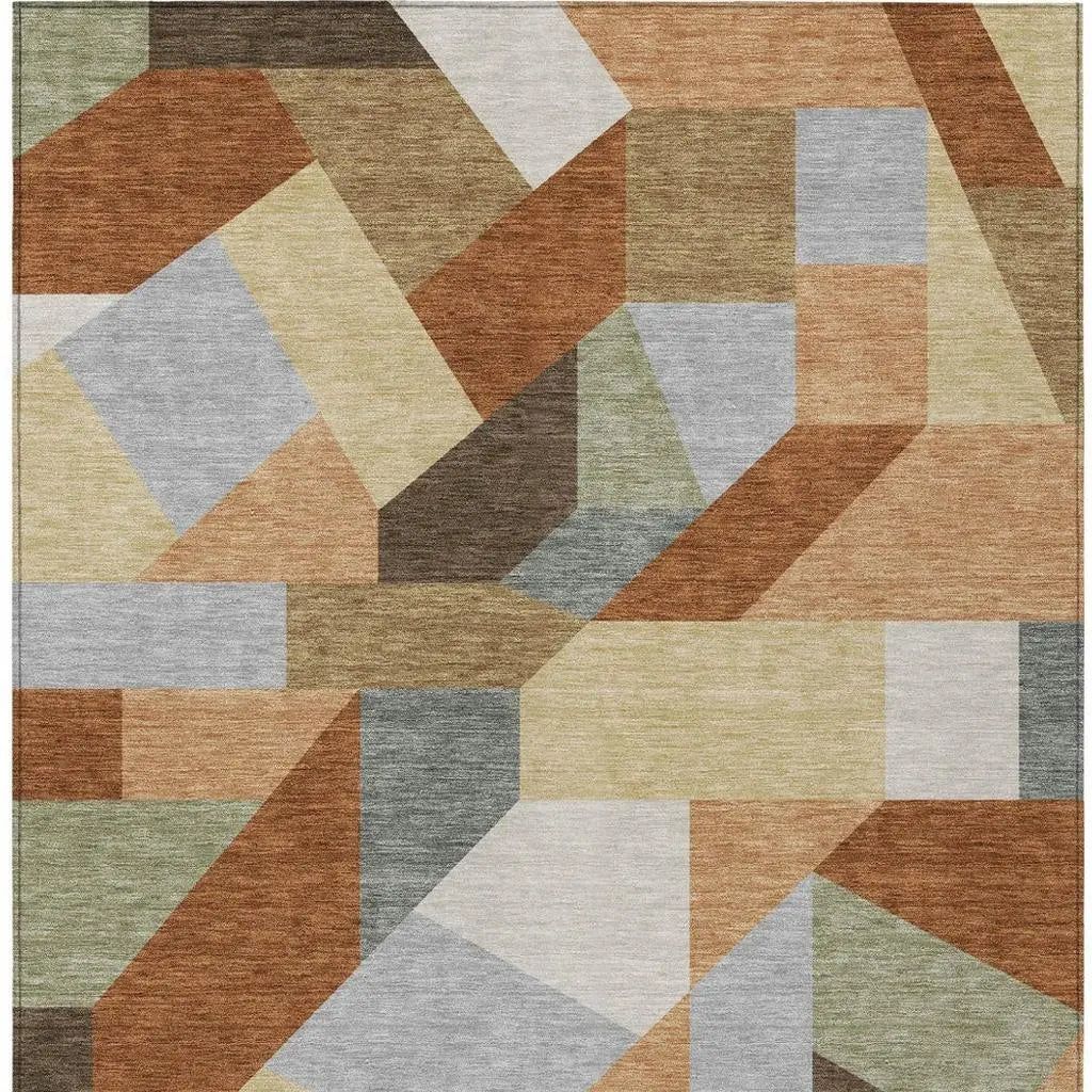 3' X 5' Orange And Silver Geometric Washable Indoor Outdoor Area Rug Homeroots Outdoor