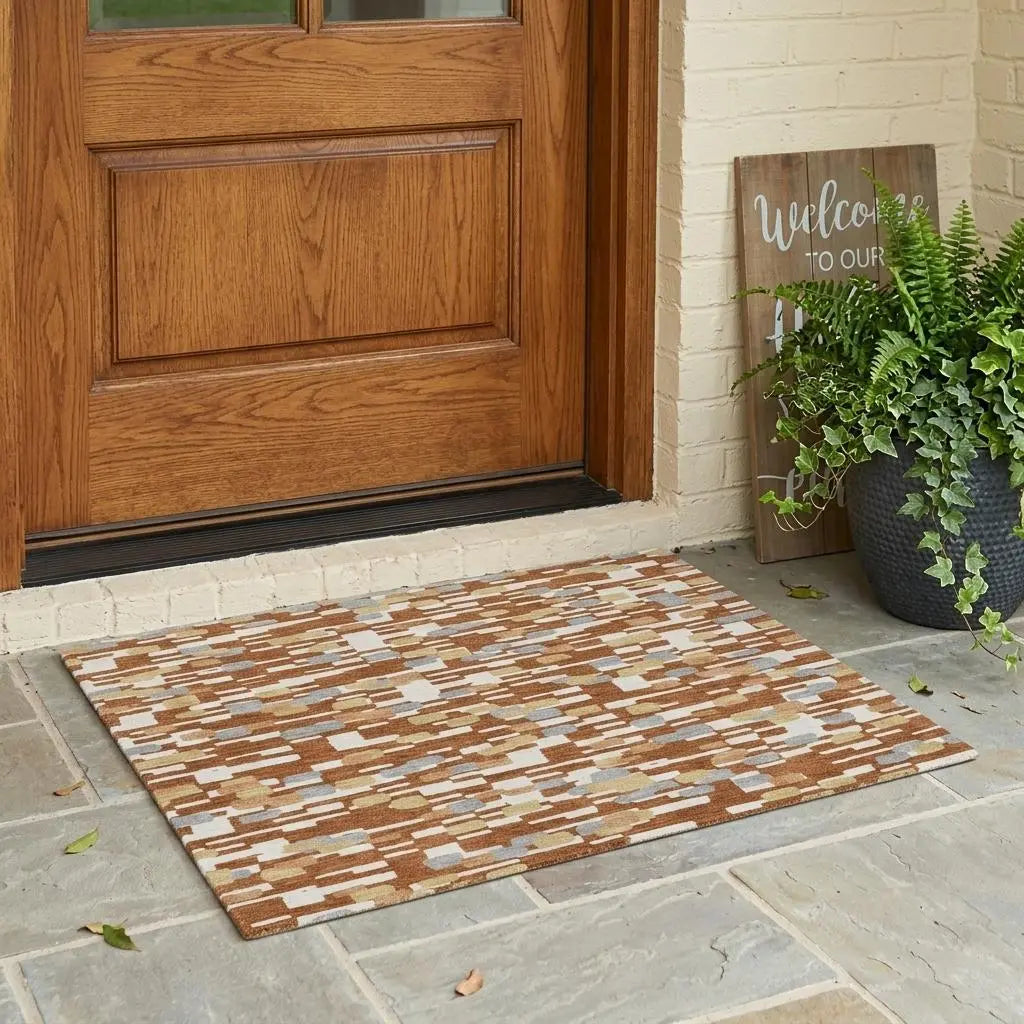 3' X 5' Orange And Silver Geometric Washable Indoor Outdoor Area Rug Homeroots Outdoor