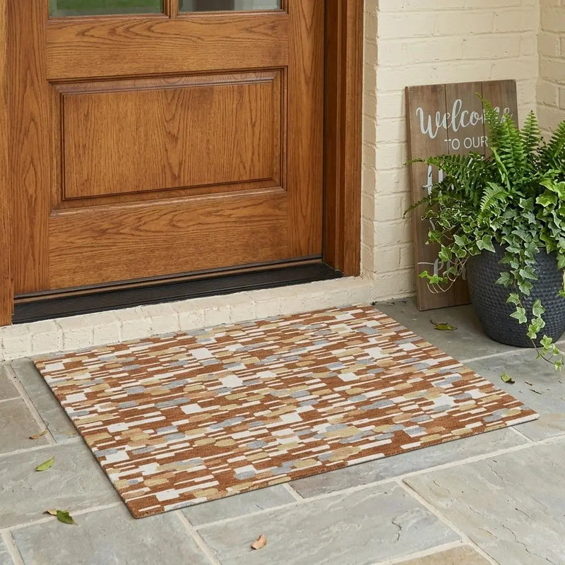 3' X 5' Orange And Silver Geometric Washable Indoor Outdoor Area Rug Homeroots Outdoor