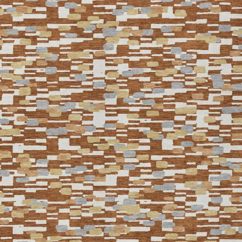 3' X 5' Orange And Silver Geometric Washable Indoor Outdoor Area Rug Homeroots Outdoor
