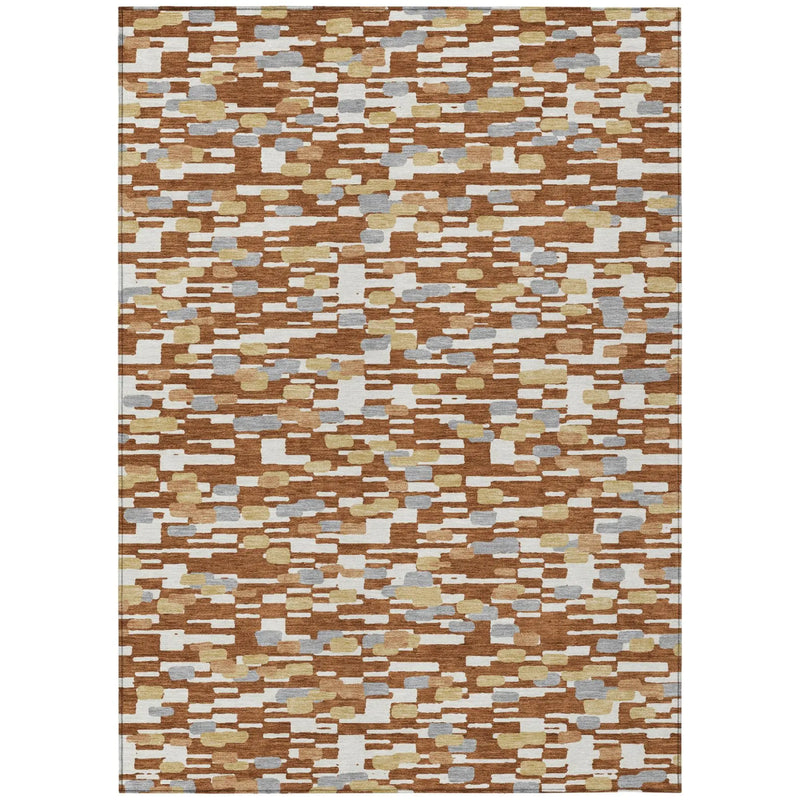 3' X 5' Orange And Silver Geometric Washable Indoor Outdoor Area Rug Homeroots Outdoor