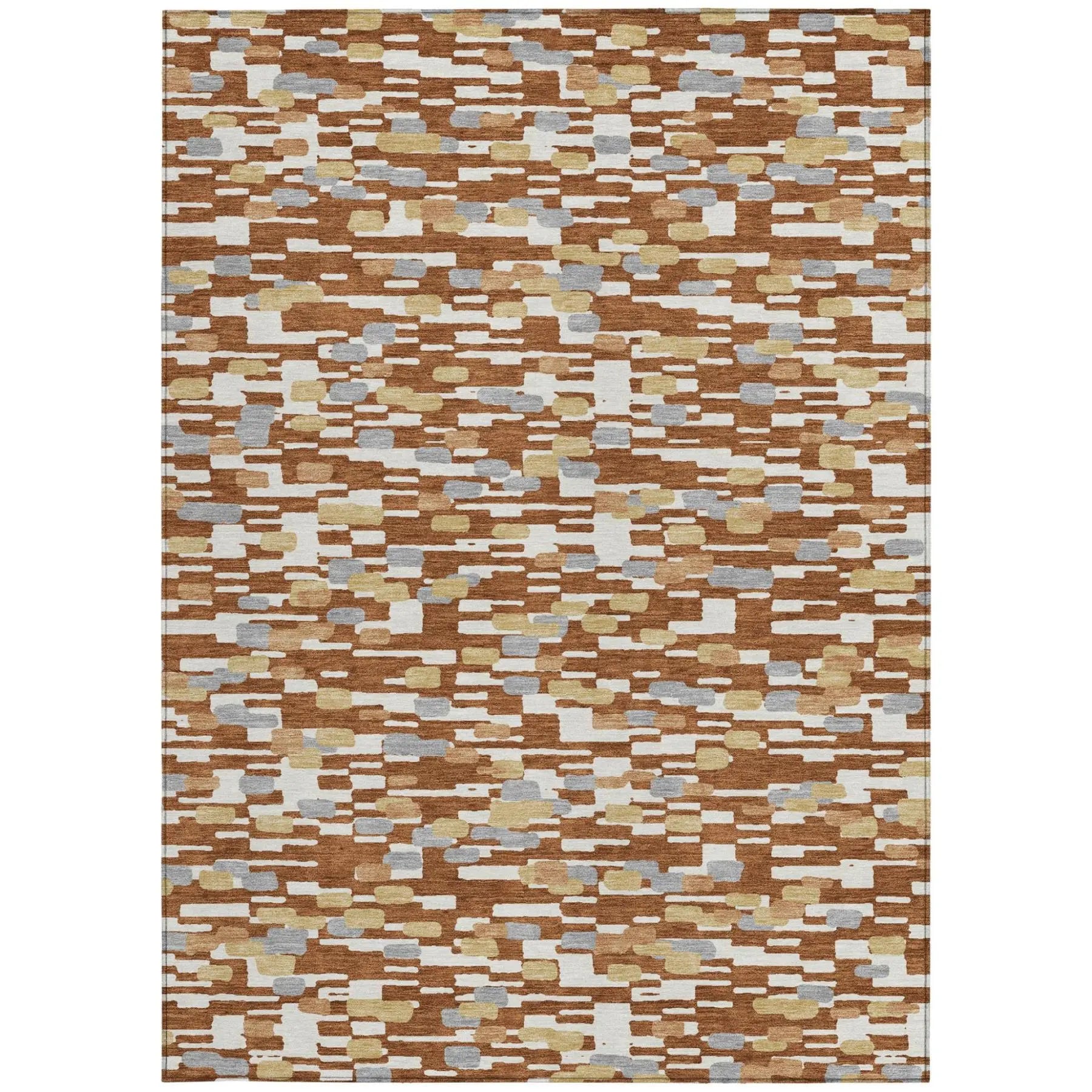 3' X 5' Orange And Silver Geometric Washable Indoor Outdoor Area Rug Homeroots Outdoor