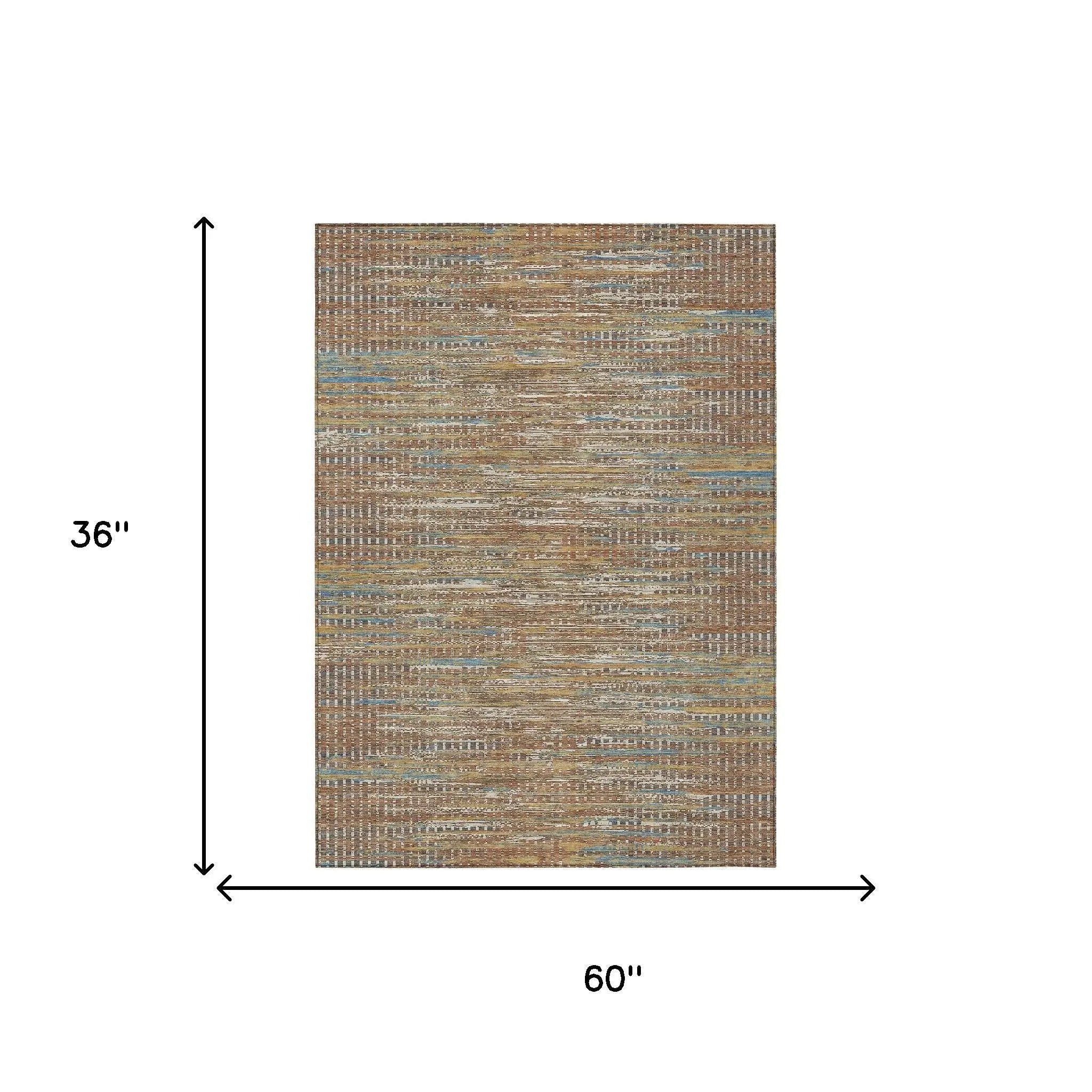 3' X 5' Orange And Taupe Abstract Washable Indoor Outdoor Area Rug Homeroots Outdoor