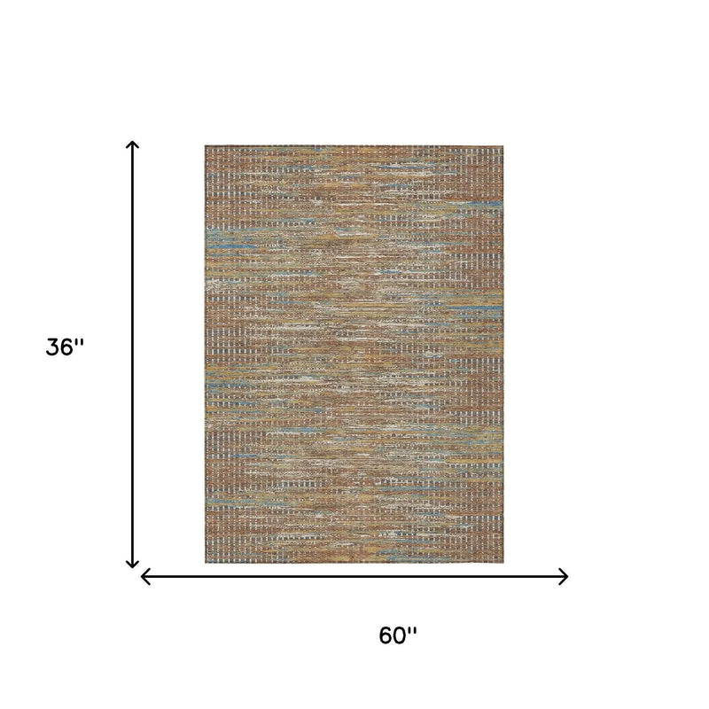 3' X 5' Orange And Taupe Abstract Washable Indoor Outdoor Area Rug Homeroots Outdoor