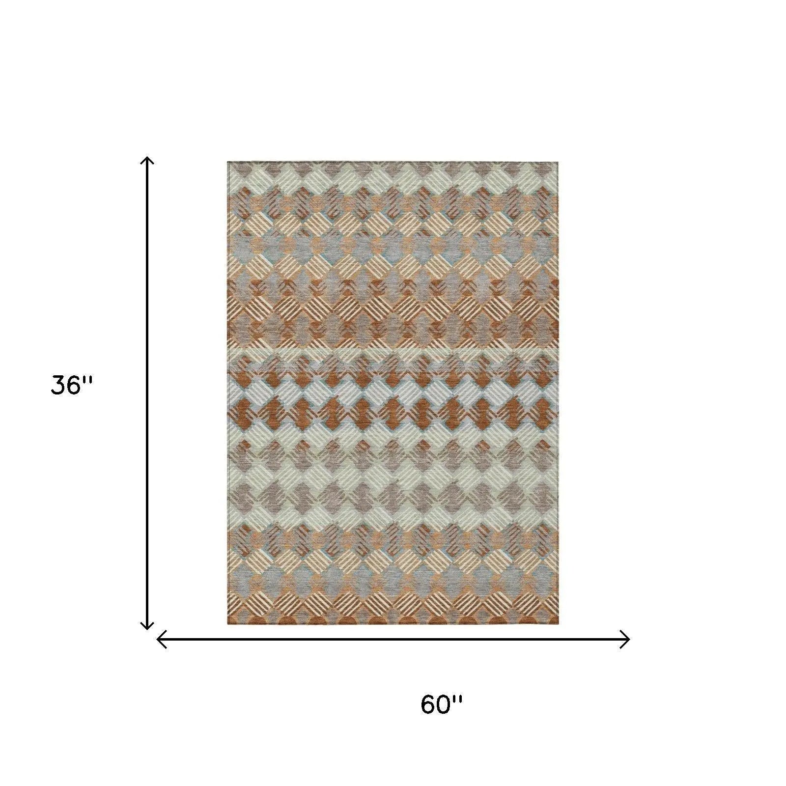 3' X 5' Orange And Taupe Striped Washable Indoor Outdoor Area Rug Homeroots Outdoor