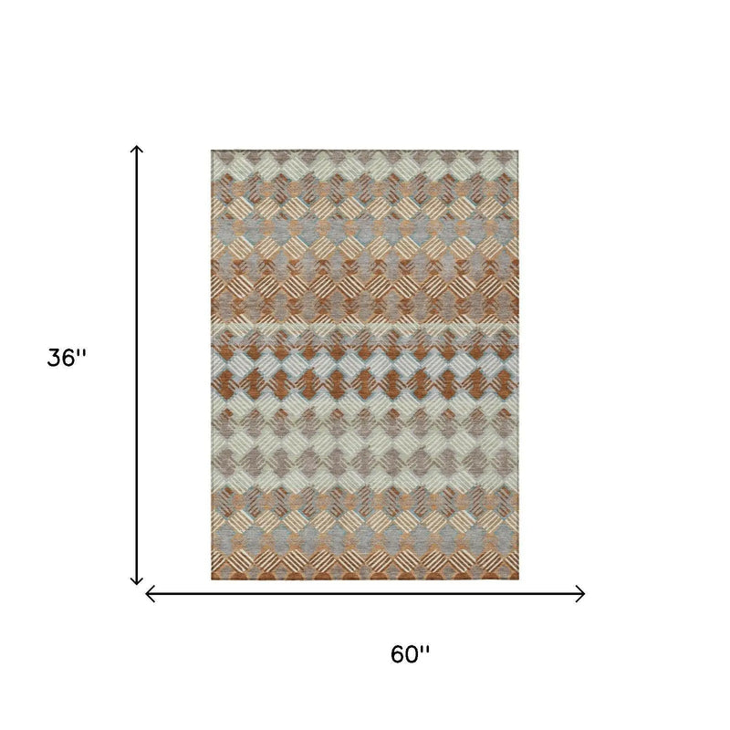 3' X 5' Orange And Taupe Striped Washable Indoor Outdoor Area Rug Homeroots Outdoor
