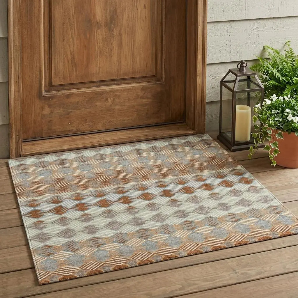 3' X 5' Orange And Taupe Striped Washable Indoor Outdoor Area Rug Homeroots Outdoor