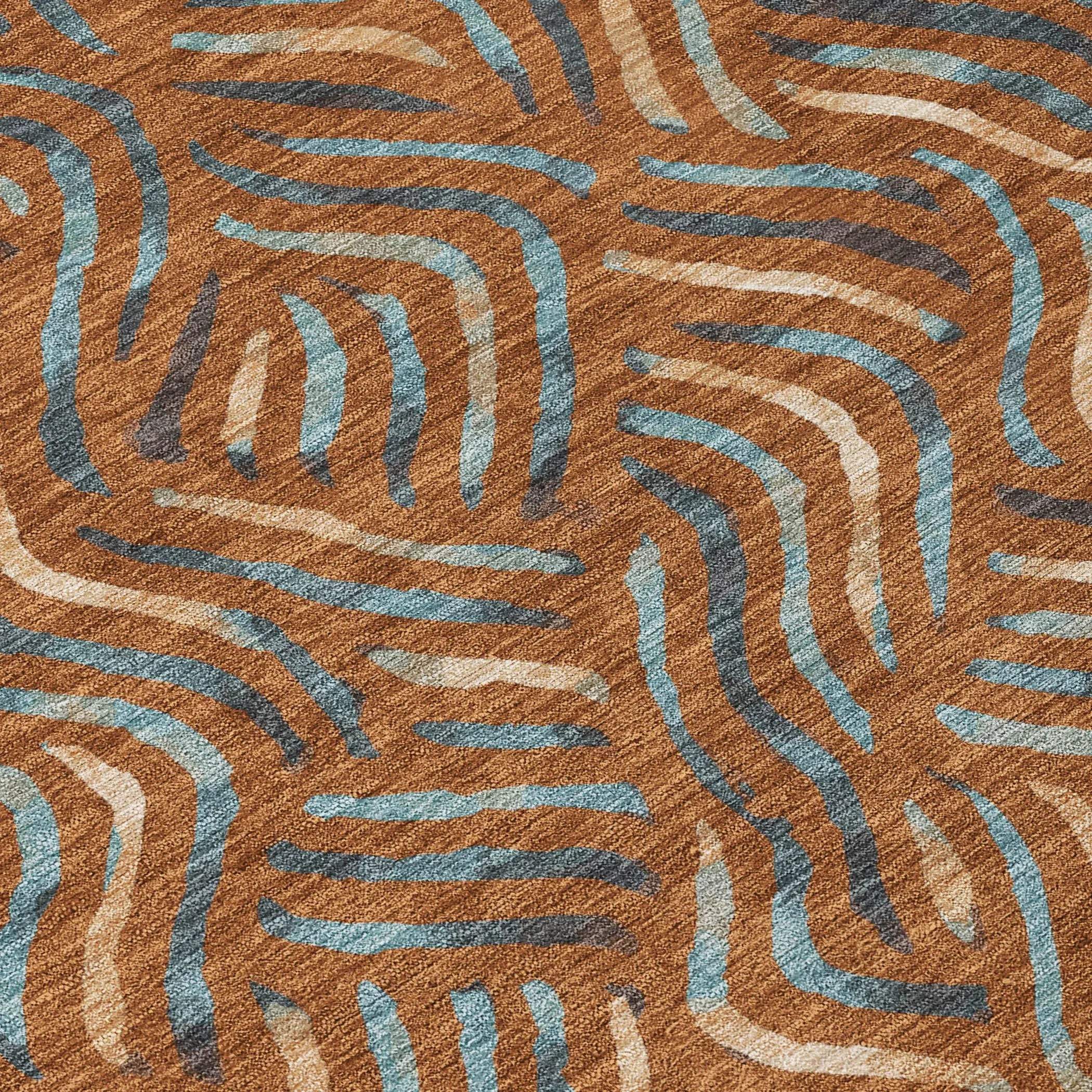 3' X 5' Orange And Teal Blue Abstract Washable Indoor Outdoor Area Rug Homeroots Outdoor