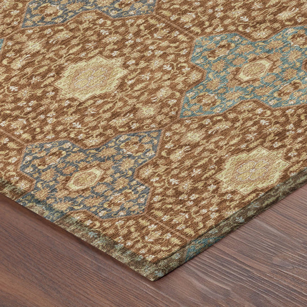 3' X 5' Orange And Teal Blue Damask Washable Indoor Outdoor Area Rug Homeroots Outdoor