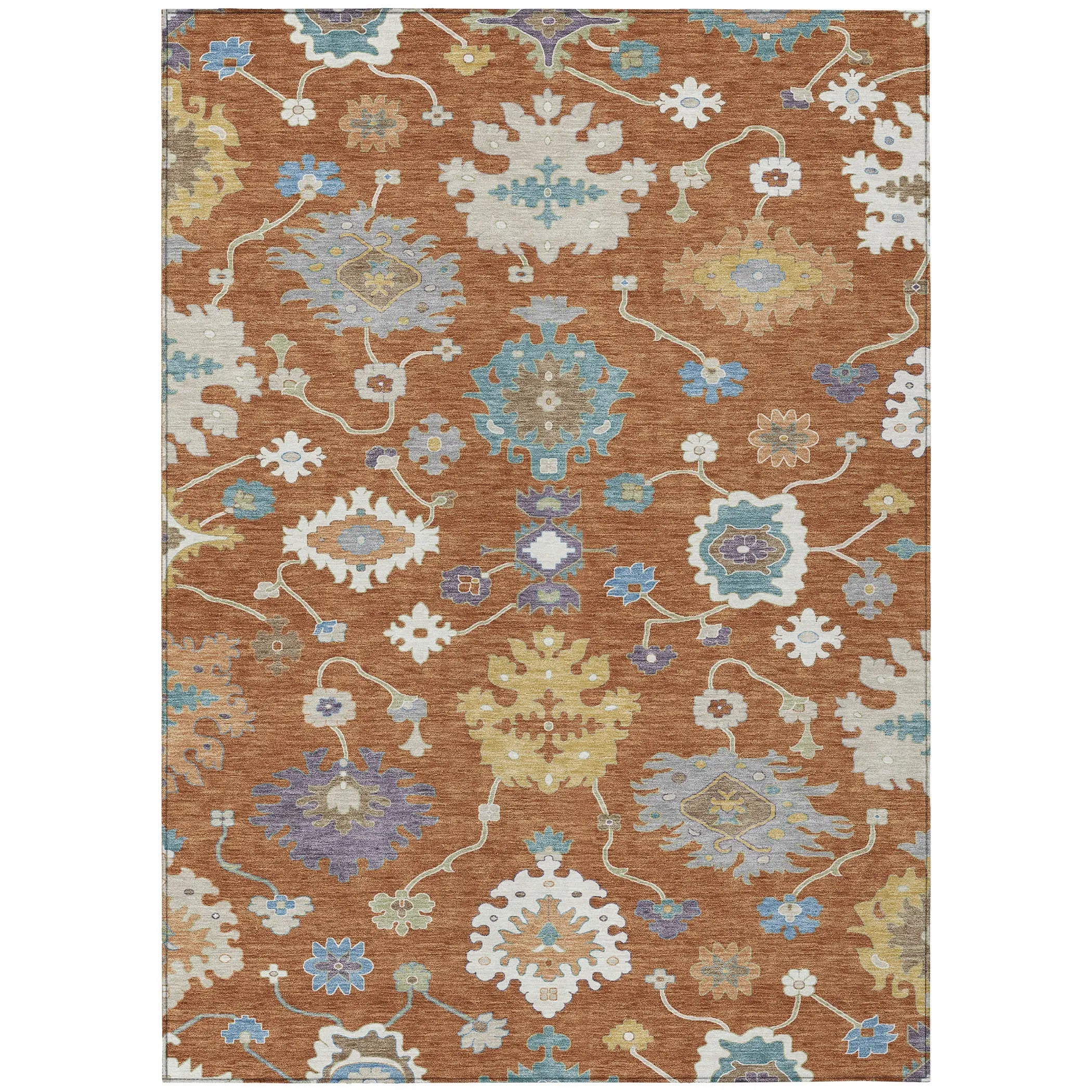 3' X 5' Orange And Teal Blue Oriental Washable Indoor Outdoor Area Rug Homeroots Outdoor