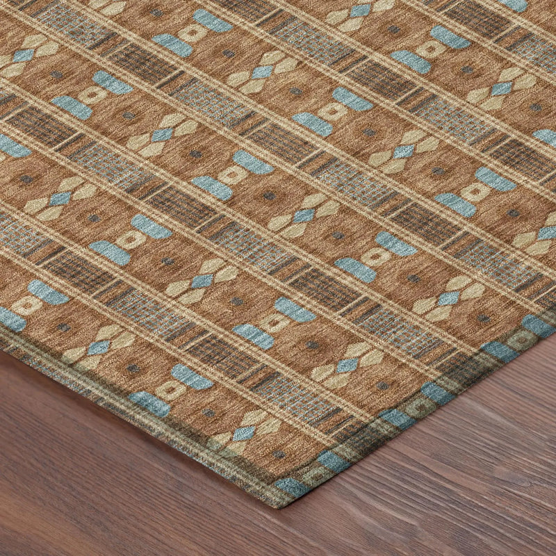 3' X 5' Orange And Teal Blue Striped Washable Indoor Outdoor Area Rug Homeroots Outdoor