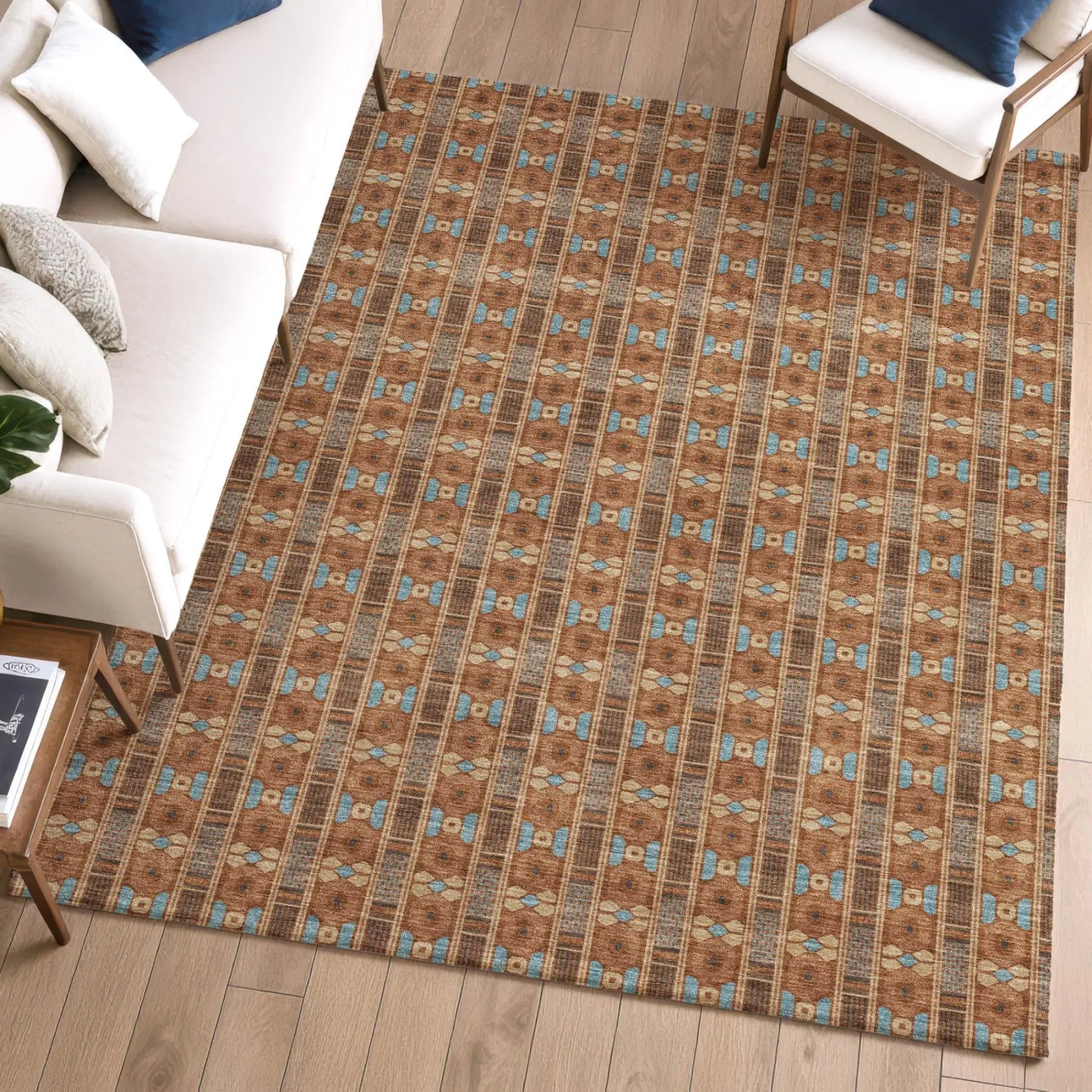 3' X 5' Orange And Teal Blue Striped Washable Indoor Outdoor Area Rug Homeroots Outdoor