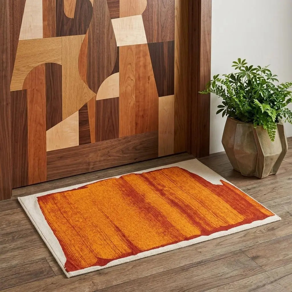 3' X 5' Orange And White Abstract Washable Area Rug With UV Protection Homeroots Home Decor