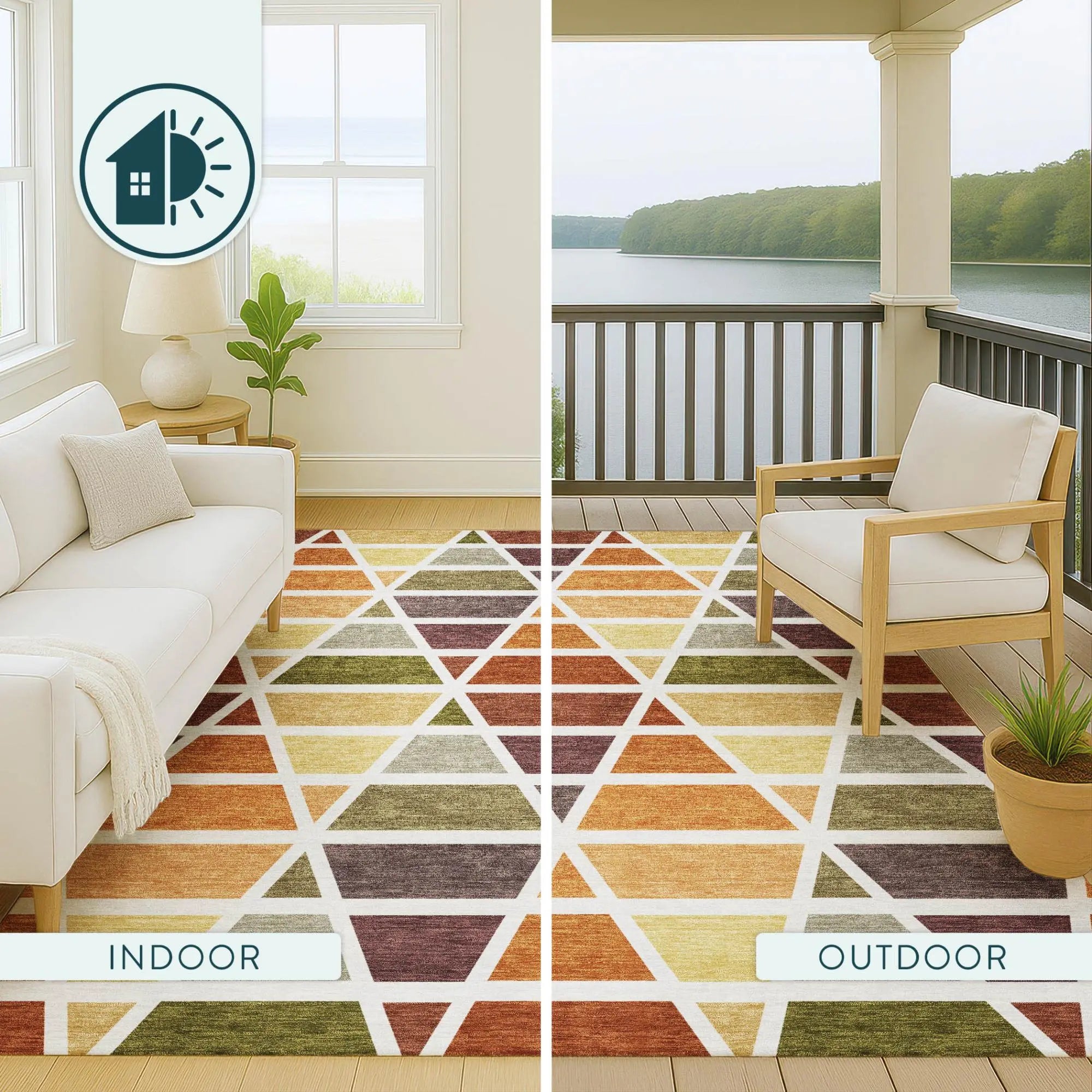 3' X 5' Orange And White Geometric Washable Indoor Outdoor Area Rug Homeroots Outdoor