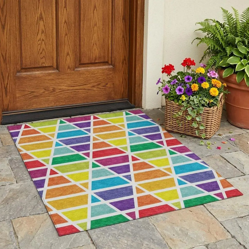 3' X 5' Orange And White Geometric Washable Indoor Outdoor Area Rug Homeroots Outdoor