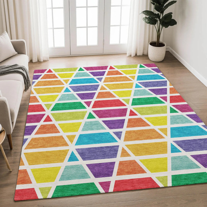 3' X 5' Orange And White Geometric Washable Indoor Outdoor Area Rug Homeroots Outdoor