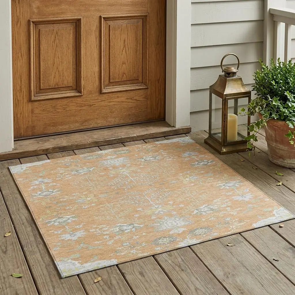 3' X 5' Peach And Ivory Oriental Washable Indoor Outdoor Area Rug Homeroots Outdoor