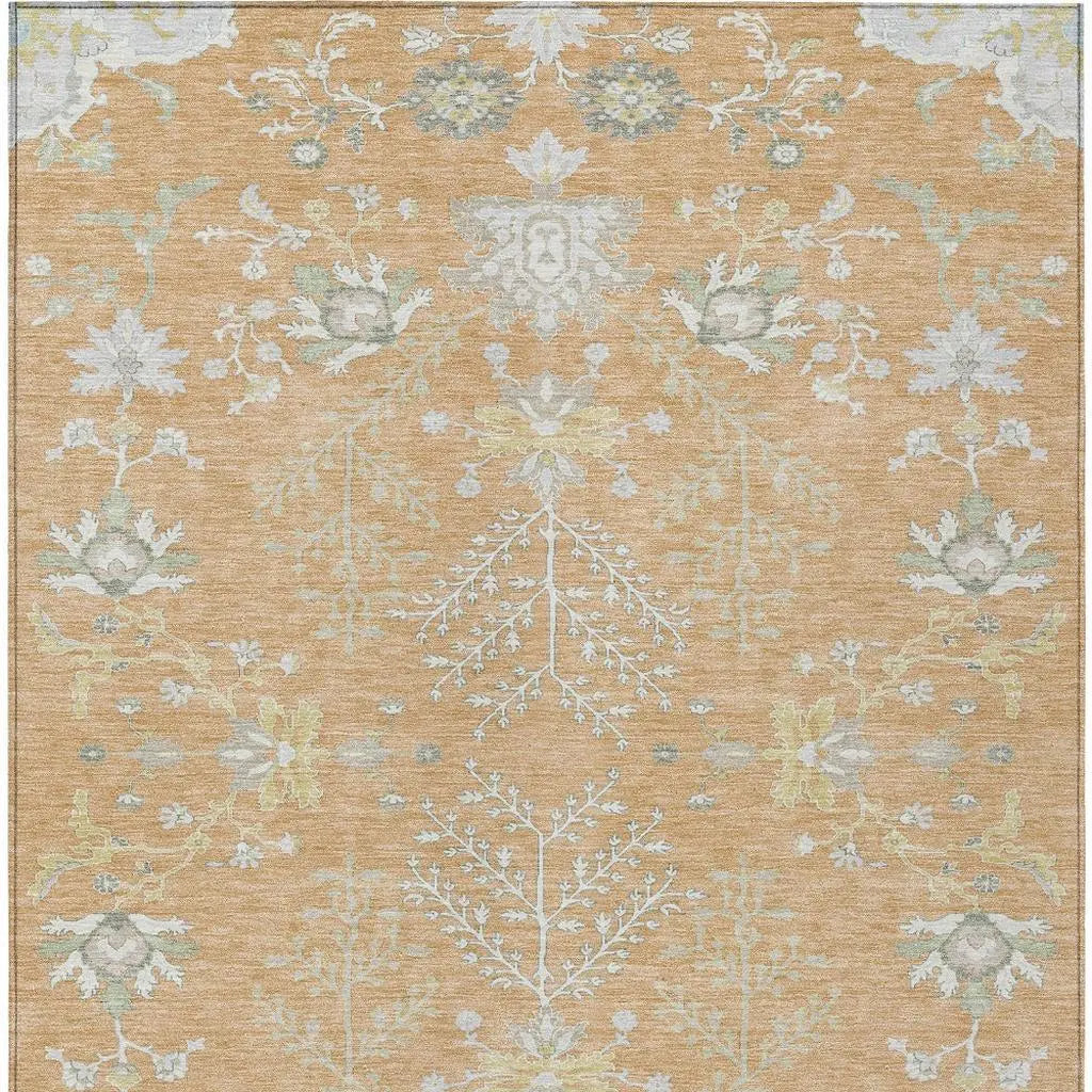 3' X 5' Peach And Ivory Oriental Washable Indoor Outdoor Area Rug Homeroots Outdoor