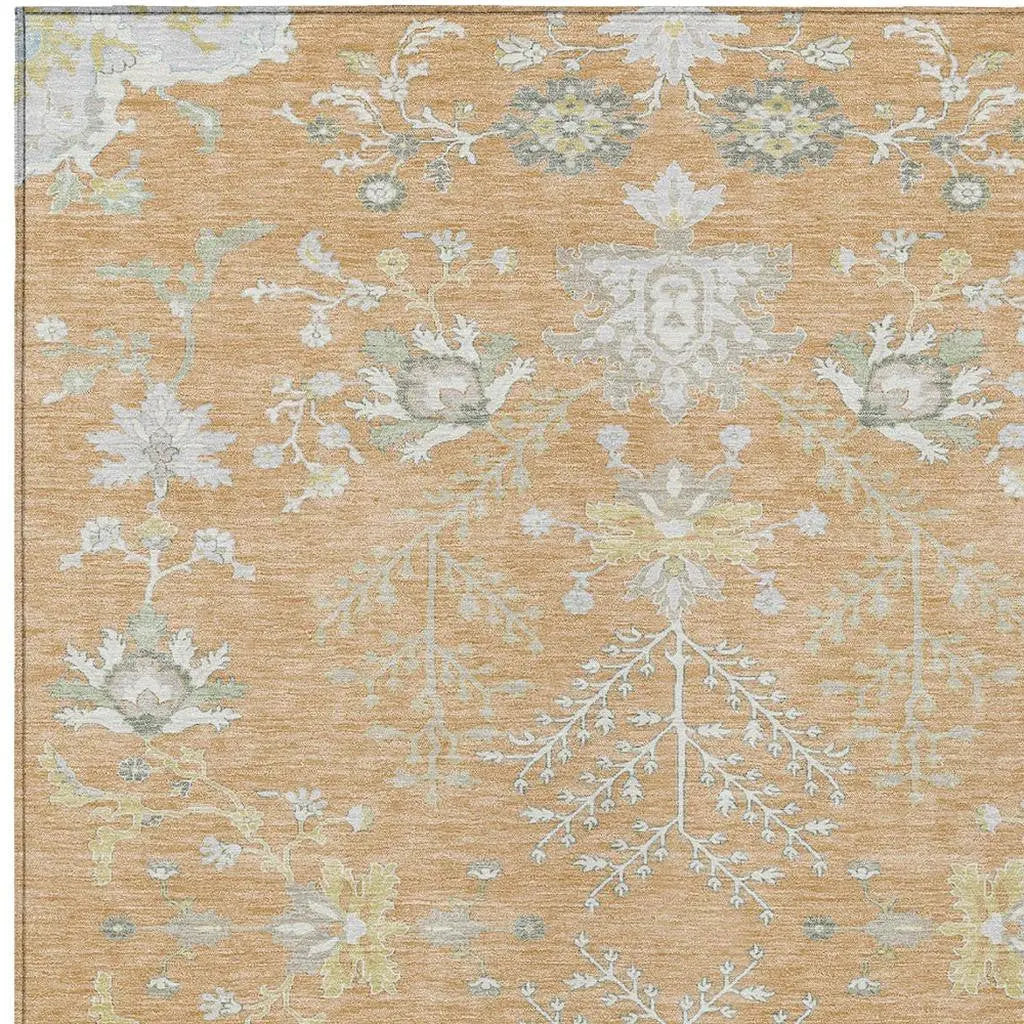 3' X 5' Peach And Ivory Oriental Washable Indoor Outdoor Area Rug Homeroots Outdoor