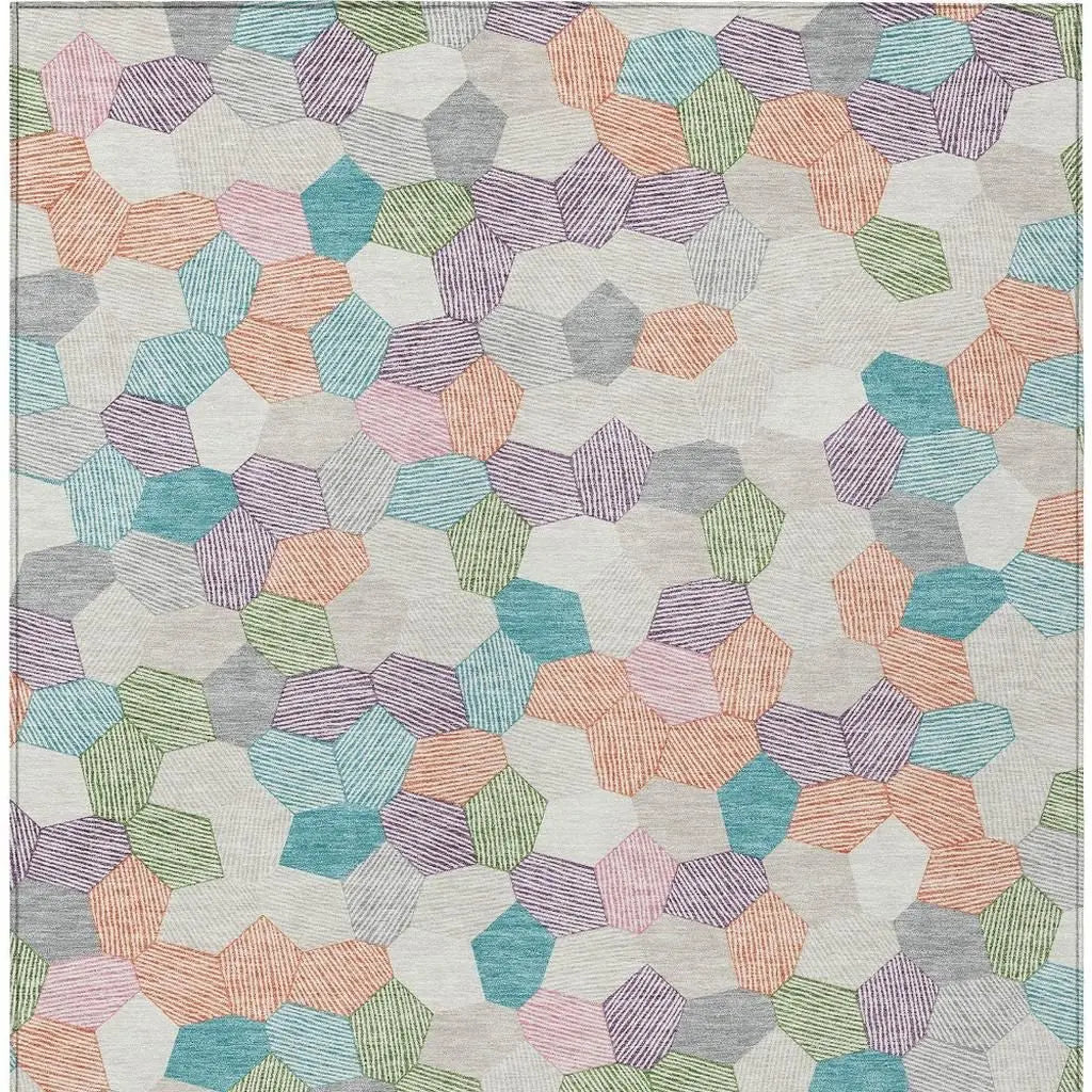 3' X 5' Pearl And Ivory Geometric Washable Indoor Outdoor Area Rug Homeroots Outdoor