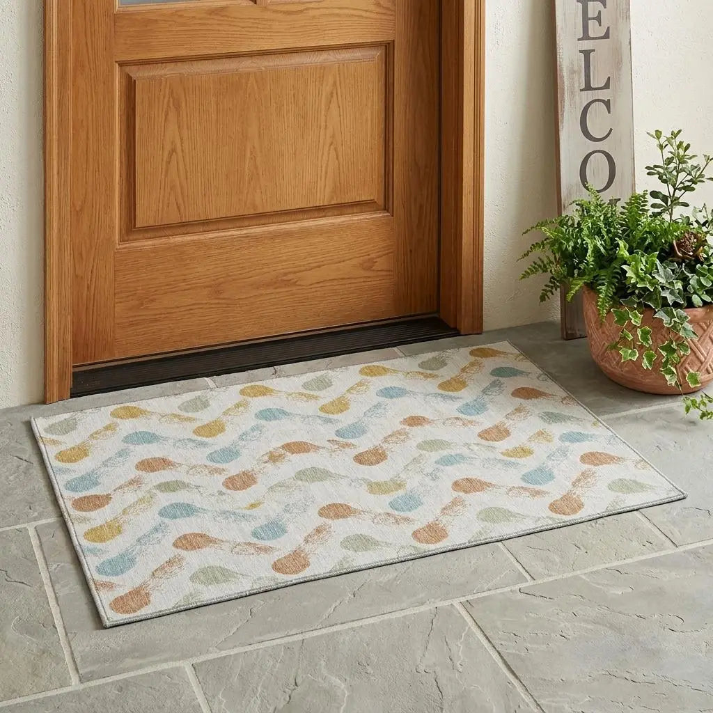 3' X 5' Pearl And Ivory Geometric Washable Indoor Outdoor Area Rug Homeroots Outdoor