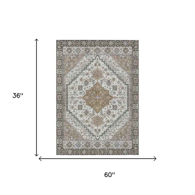 3' X 5' Pearl And Ivory Oriental Washable Indoor Outdoor Area Rug Homeroots Outdoor