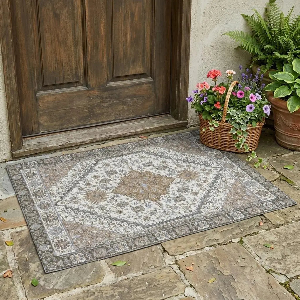 3' X 5' Pearl And Ivory Oriental Washable Indoor Outdoor Area Rug Homeroots Outdoor