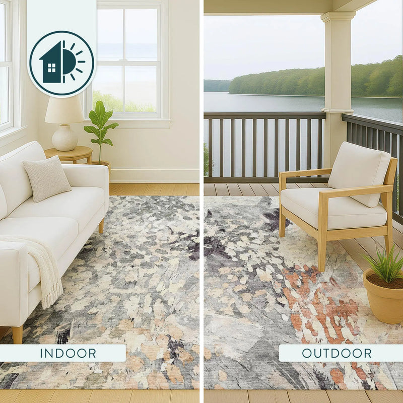 3' X 5' Pewter And Gray Abstract Washable Indoor Outdoor Area Rug Homeroots Outdoor