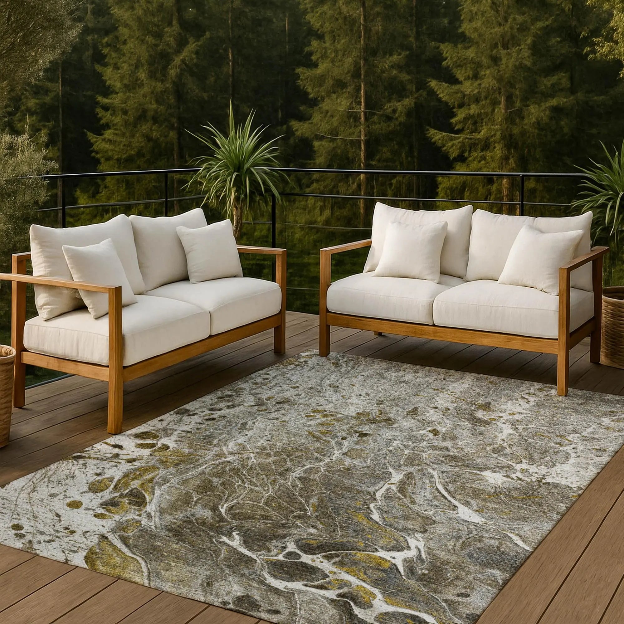 3' X 5' Pewter And Gray Abstract Washable Indoor Outdoor Area Rug Homeroots Outdoor